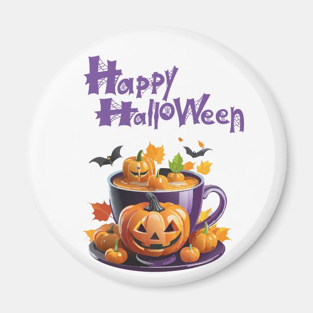 Happy Halloween Jack-O-Lantern Brew Cup Magnet (Front)