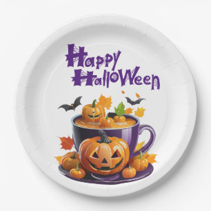 Happy Halloween Jack-O-Lantern Brew Cup Paper Plate