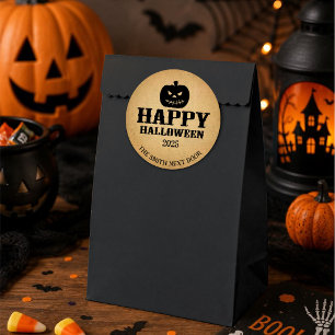 Happy Halloween Jack-O-Lantern Brown Paper Classic Round Sticker