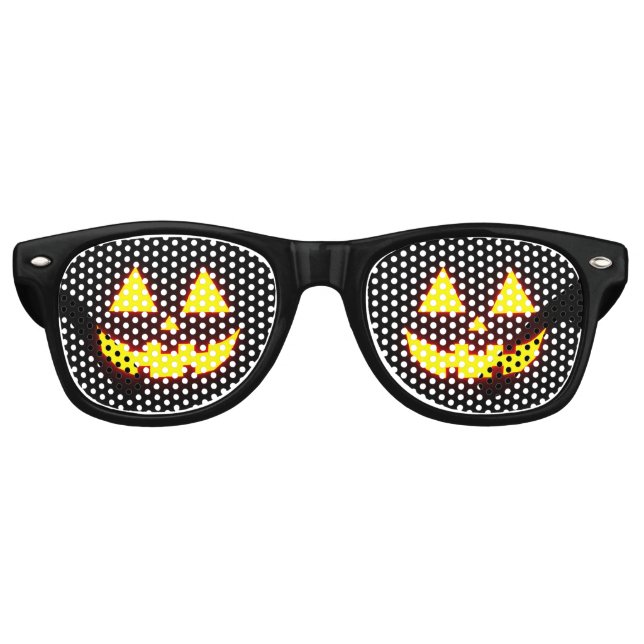Happy Halloween Jack-o'-Lantern Face 3-Neon Orange Retro Sunglasses (Front)