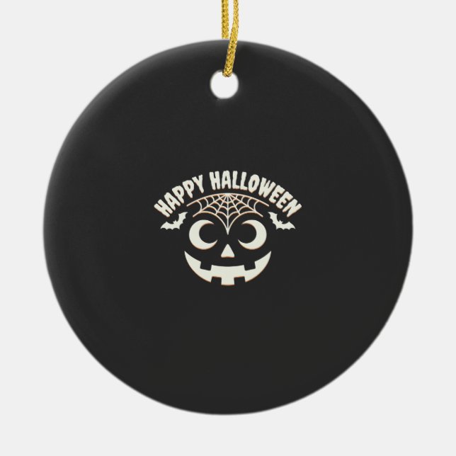 Happy Halloween Jack-O-Lantern Face Design_1 Ceramic Tree Decoration (Front)