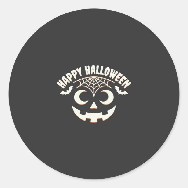 Happy Halloween Jack-O-Lantern Face Design_1 Classic Round Sticker (Front)