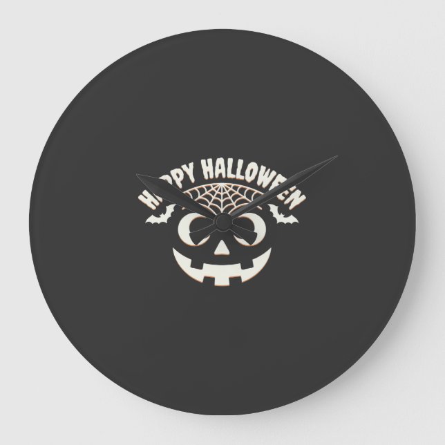 Happy Halloween Jack-O-Lantern Face Design_1 Large Clock (Front)