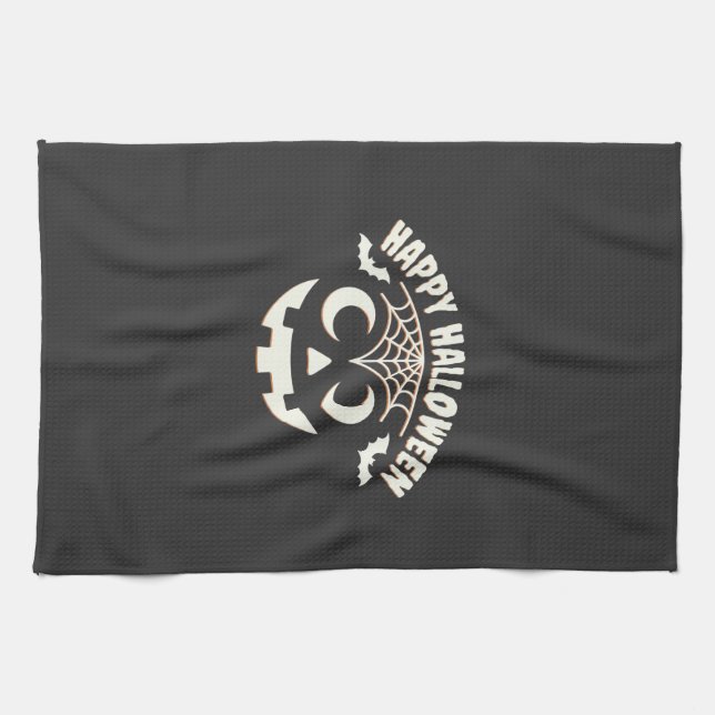 Happy Halloween Jack-O-Lantern Face Design_1 Tea Towel (Horizontal)