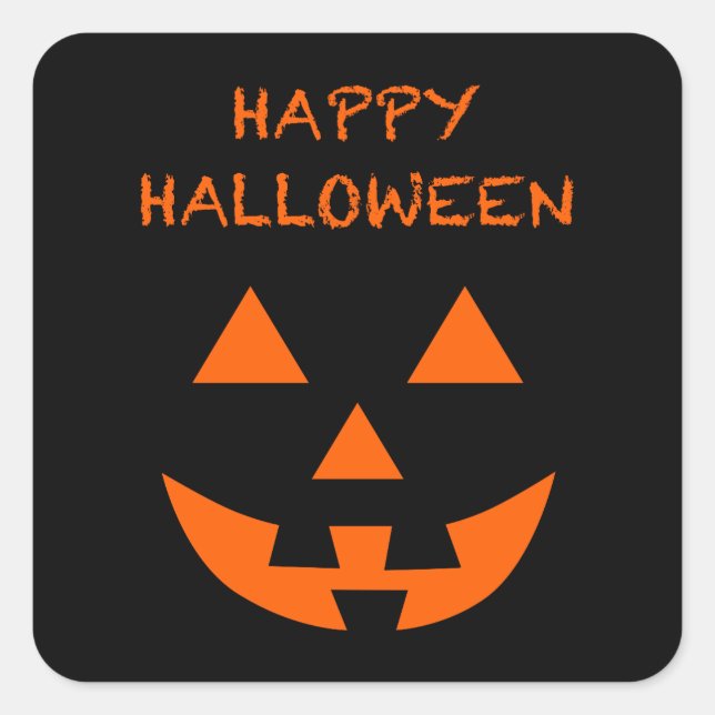Happy Halloween Jack O’ Lantern Face Fun Halloween Square Sticker (Front)