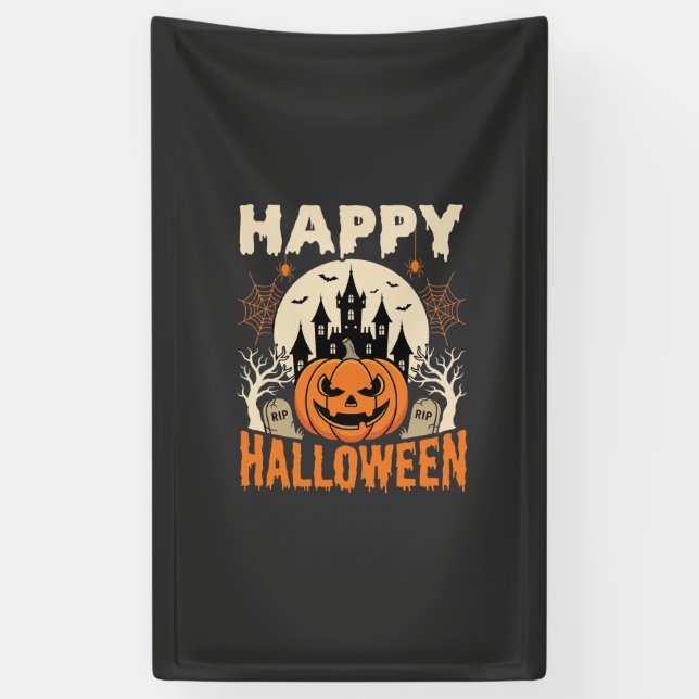 Happy Halloween Jack O Lantern Haunted Castle Banner (Vertical)