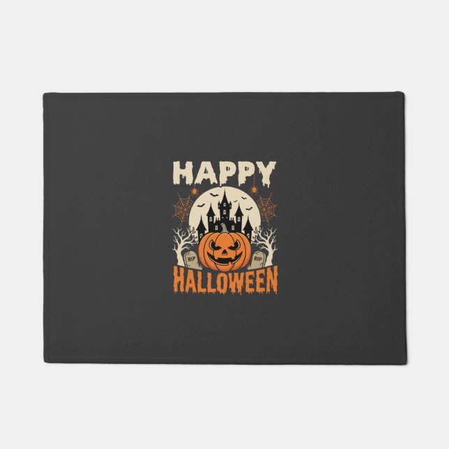 Happy Halloween Jack O Lantern Haunted Castle Doormat (Front)