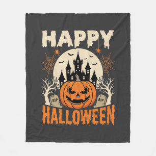 Happy Halloween Jack O Lantern Haunted Castle Fleece Blanket
