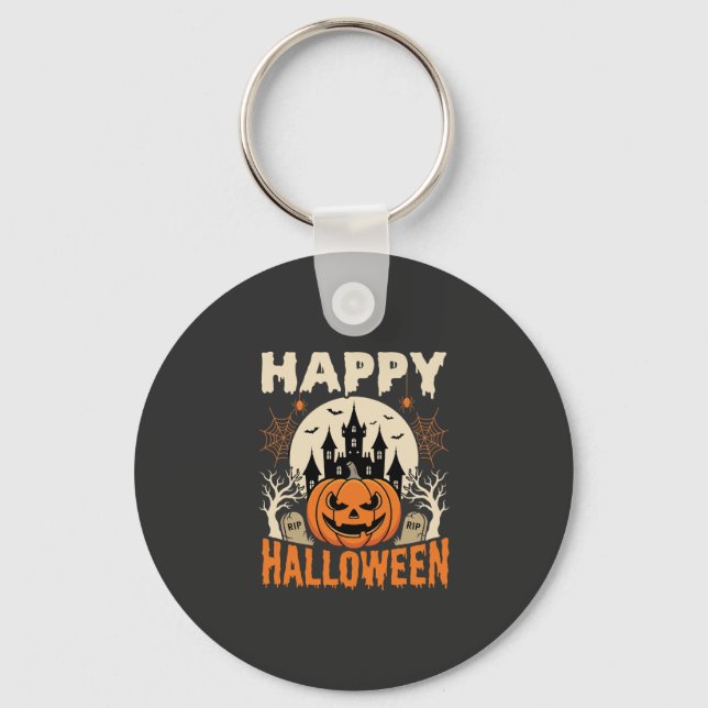 Happy Halloween Jack O Lantern Haunted Castle Key Ring (Front)