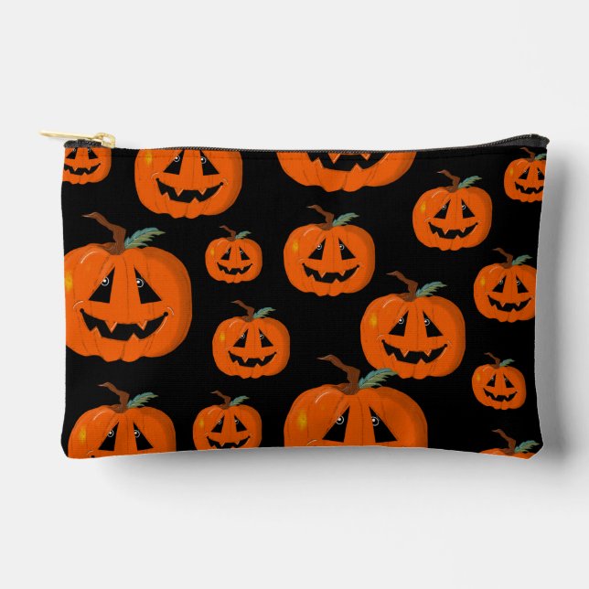 Happy Halloween Jack O Lantern Illustrative Art Accessory Pouch (Front)