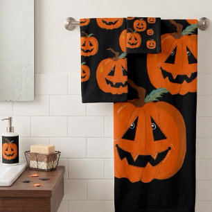 Happy Halloween Jack O Lantern Illustrative Art Bath Towel Set