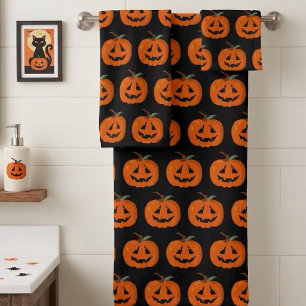 Happy Halloween Jack O Lantern Illustrative Art Bath Towel Set