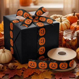 Happy Halloween Jack O Lantern Illustrative Art Satin Ribbon