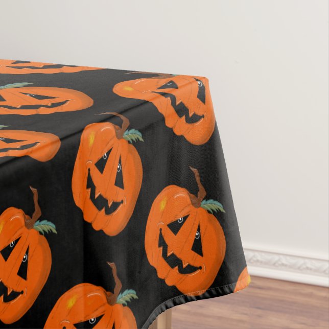 Happy Halloween Jack O Lantern Illustrative Art Tablecloth (In Situ)