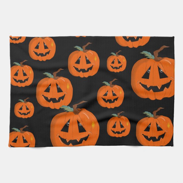 Happy Halloween Jack O Lantern Illustrative Art Tea Towel (Horizontal)