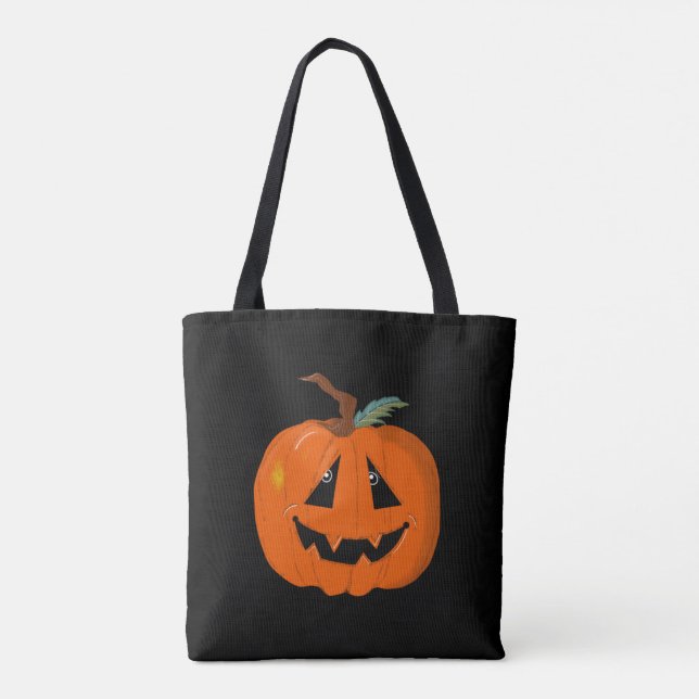 Happy Halloween Jack O Lantern Illustrative Art Tote Bag (Back)