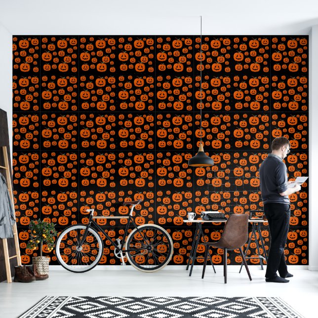 Happy Halloween Jack O Lantern Illustrative Art Wallpaper (Living Room)