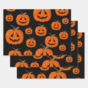 Happy Halloween Jack O Lantern Illustrative Art Wrapping Paper Sheet