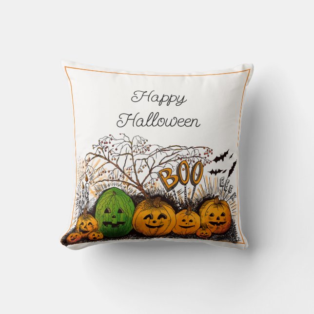 Happy Halloween Jack-o-lantern line-up Cushion (Front)
