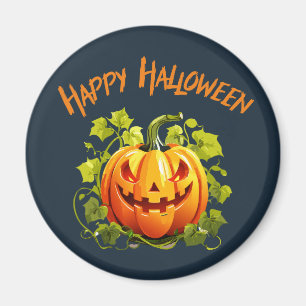Happy Halloween Jack-O-Lantern On Vine Magnet