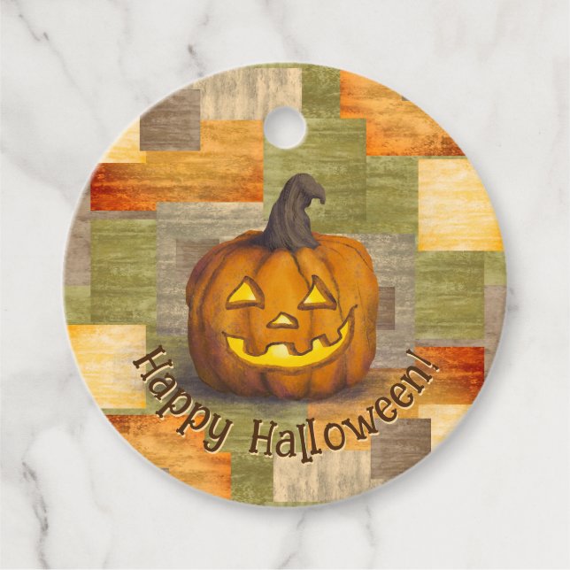 Happy Halloween Jack O' Lantern Pumpkin Favour Tag (Front)