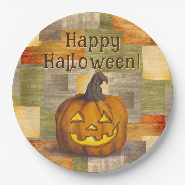 Happy Halloween Jack O' Lantern Pumpkin Paper Plate (Front)