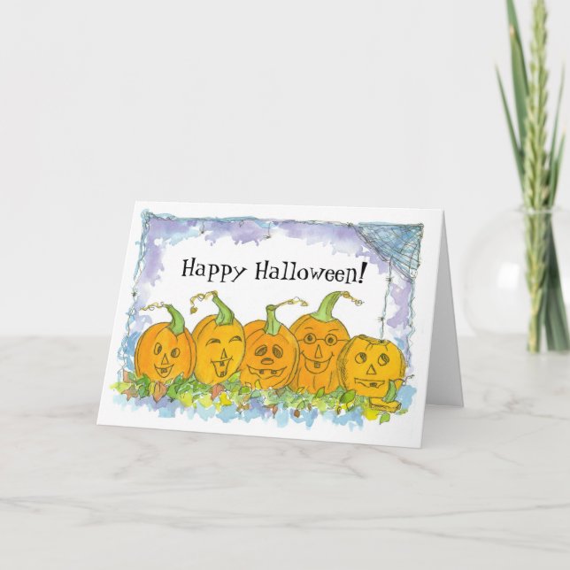 Happy Halloween Jack-O-Lantern Pumpkins Card (Front)
