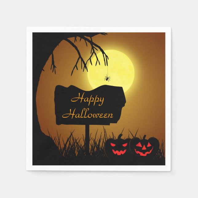 Happy Halloween Jack O Lantern Pumpkins Napkin (Front)