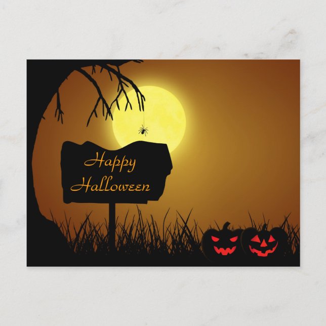 Happy Halloween Jack O Lantern Pumpkins Postcard (Front)
