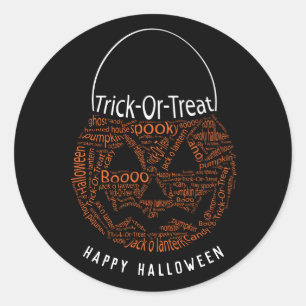Happy Halloween Jack O Lantern Word Art Orange Classic Round Sticker