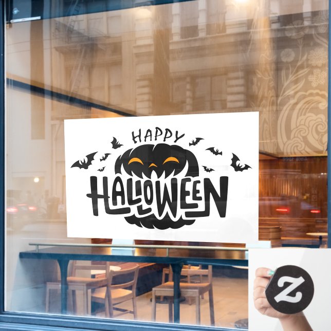 Happy Halloween Jack-O-Lanterns and Bats (Cafe Window)