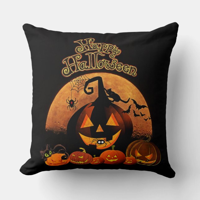 Happy Halloween Jack O' Lanterns Cushion (Front)