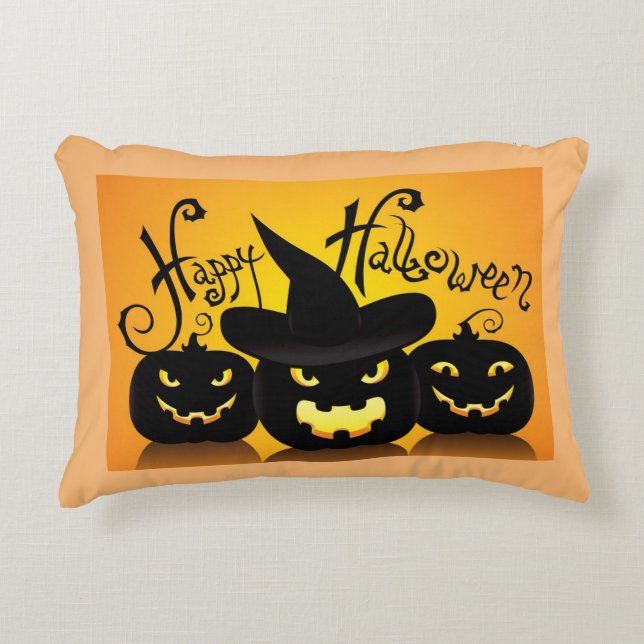 Happy Halloween Jack-O- Lanterns Decorative Cushion (Front)