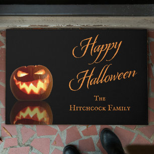 Happy Halloween Jack O'Lantern Name Template Doormat