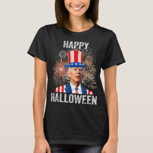 Happy Halloween Joe Biden USA Flag Fireworks th Of T-Shirt