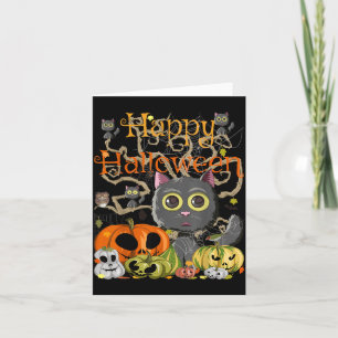 Happy Halloween Kawaii Black Cats Pumpkin Monsters Card