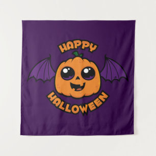 Happy Halloween Kawaii Pumpkin Spooky Cuteness Tapestry