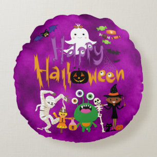 Happy Halloween Kids Cute and Spooky Round Cushion