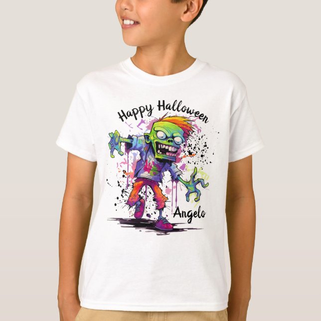Happy Halloween Kids Zombie Colourful T-Shirt (Front)