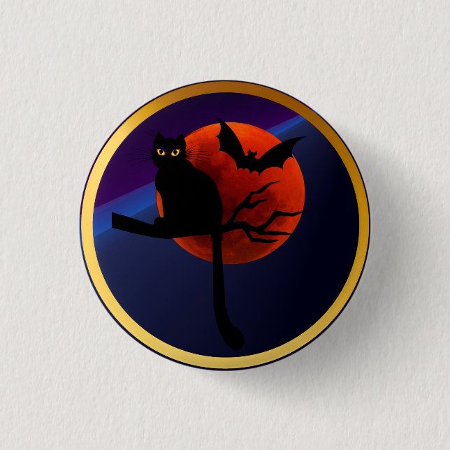 Happy Halloween Kitty n' Bat 3 Cm Round Badge (Front)