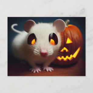Happy Halloween. Kleine niedliche Maus mit Kürbis Postcard