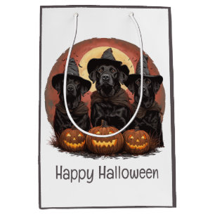 Happy Halloween Labrador Retriever Dogs Witch Hats Medium Gift Bag