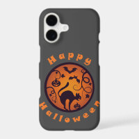 Happy Halloween lantern black cat spiders and bats