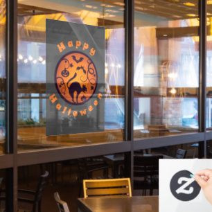 Happy Halloween lantern black cat spiders and bats