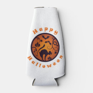Happy Halloween lantern black cat spiders and bats Bottle Cooler