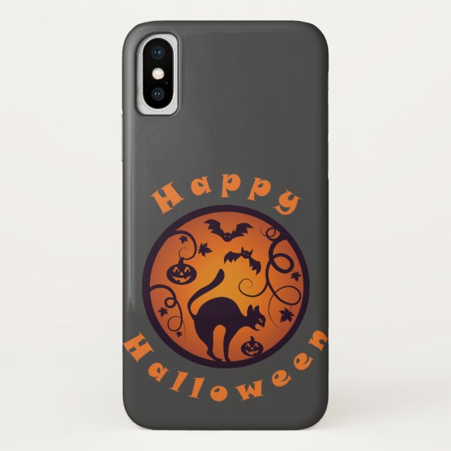 Happy Halloween lantern black cat spiders and bats Case-Mate iPhone Case (Back)