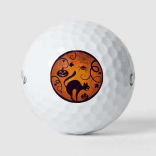 Happy Halloween lantern black cat spiders and bats Golf Balls