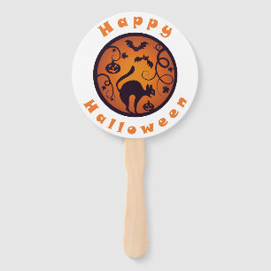Happy Halloween lantern black cat spiders and bats Hand Fan