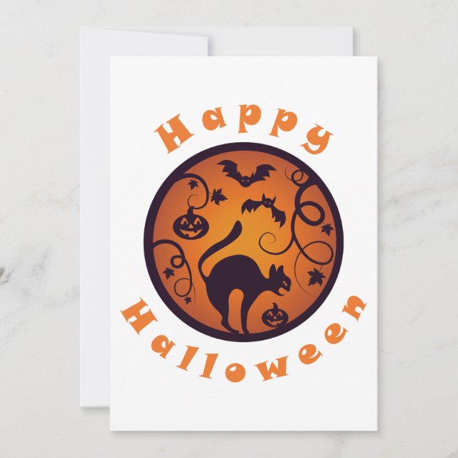 Happy Halloween lantern black cat spiders and bats Invitation (Front)