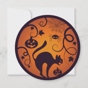 Happy Halloween lantern black cat spiders and bats Invitation